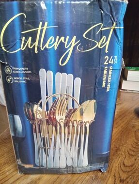 Cutlery Set 24-Piece Stainless Steel - Gold and White New